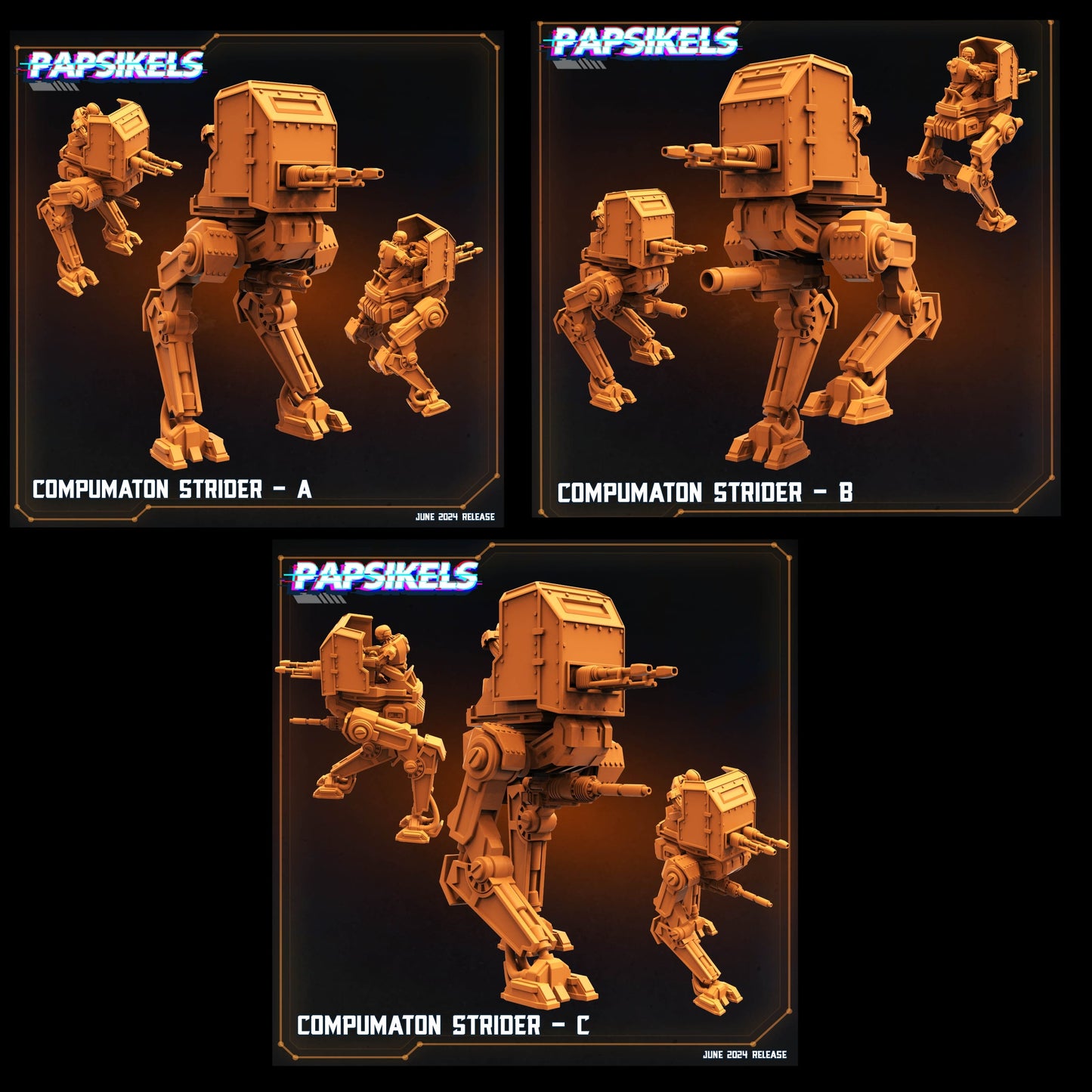 3D Printed Papsikels Compumaton Strider Set JUNE 2024 SCIFI 28mm 32mm - 3D Printing Boss 