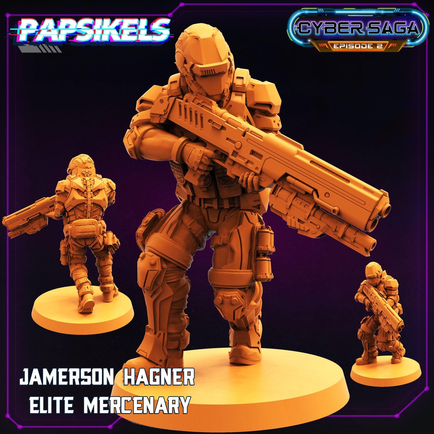 3D Printed Papsikels - Cyber Saga Episode 2 Jamerson Hagner Elite Mercenary - 28mm 32mm - 3D Printing Boss 