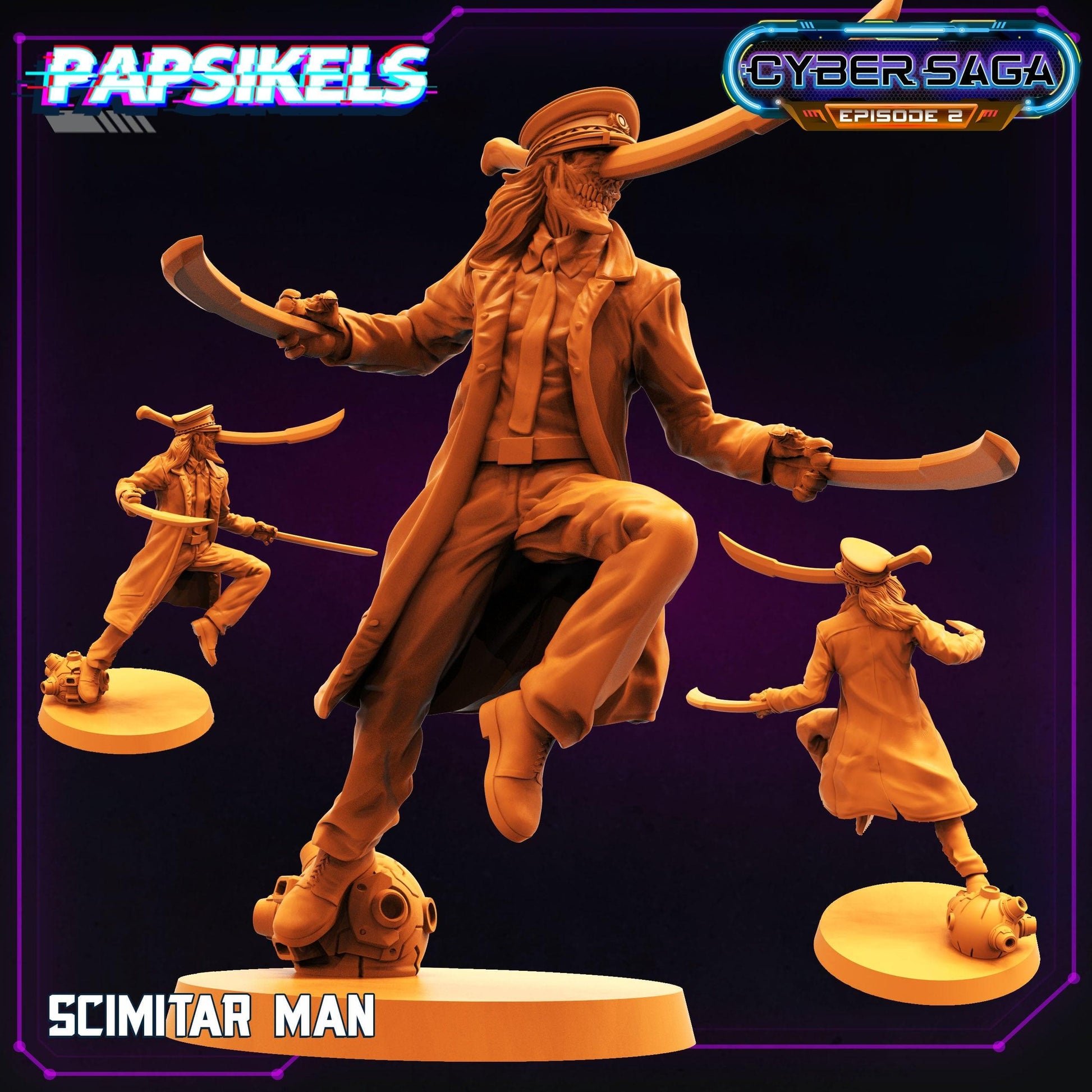 3D Printed Papsikels - Cyber Saga Episode 2 Schimitar Man - 28mm 32mm - 3D Printing Boss 