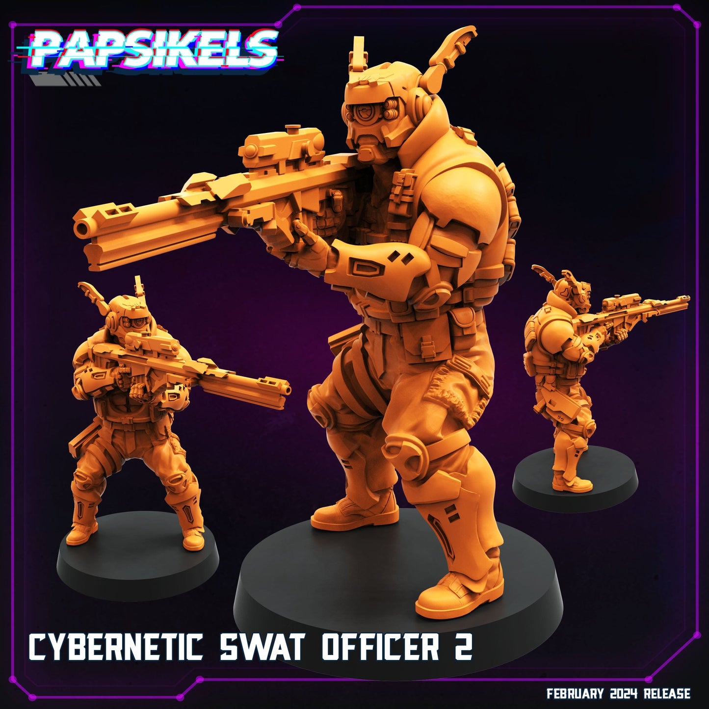 3D Printed Papsikels Cybernetic Swat Officer February 2025 Cyberpunk 28mm 32mm - 3D Printing Boss 