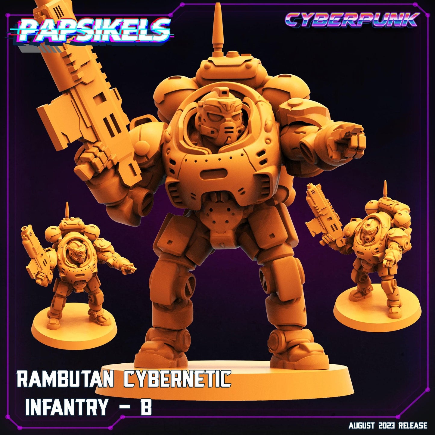 3D Printed Papsikels Cyberpunk Rambutan Cybernetic Infantry Squad Set 28mm 32mm - 3D Printing Boss 