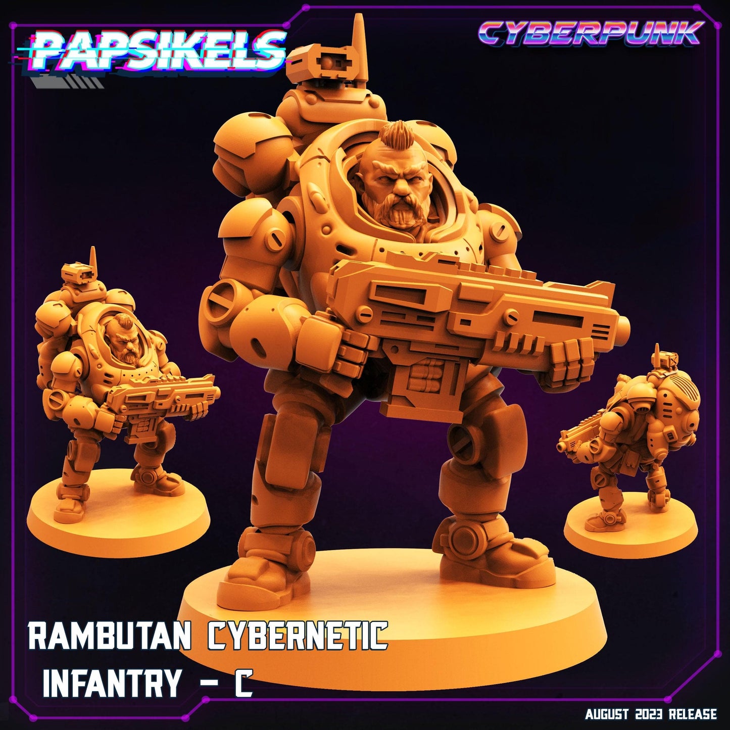 3D Printed Papsikels Cyberpunk Rambutan Cybernetic Infantry Squad Set 28mm 32mm - 3D Printing Boss 