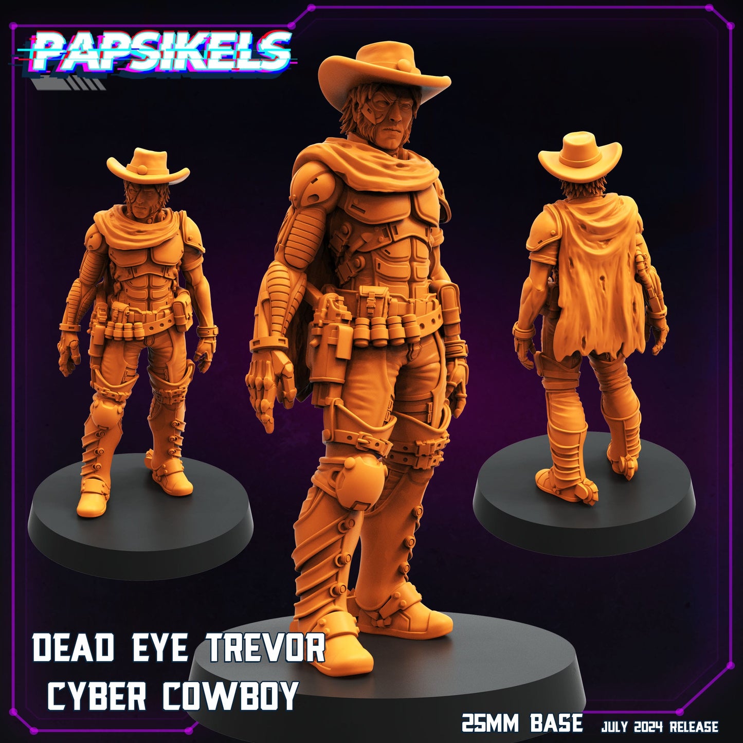 3D Printed Papsikels Dead Eye Trevor Cyber Cowboy Set July 2024 Cyberpunk 28mm 32mm - 3D Printing Boss 
