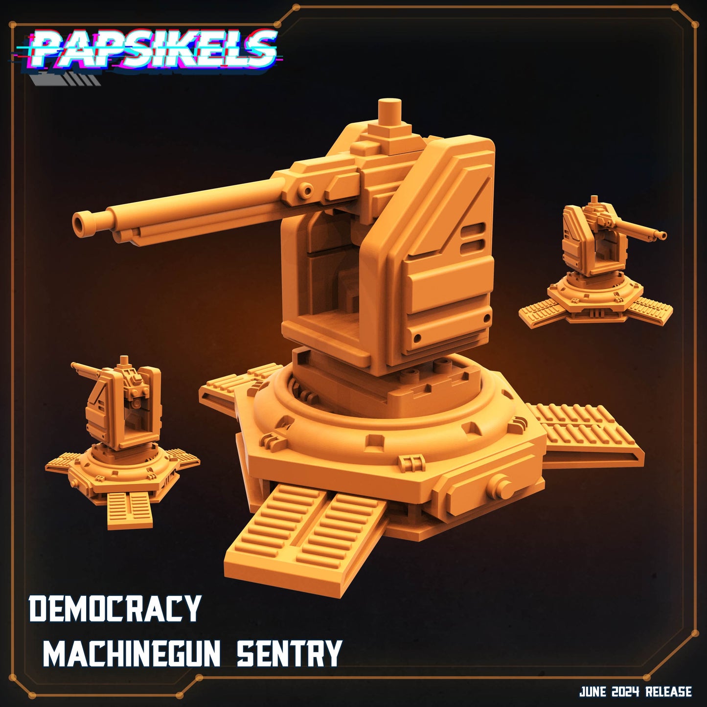 3D Printed Papsikels Democracy Machinegun Sentry JUNE 2024 SCIFI 28mm 32mm - 3D Printing Boss 