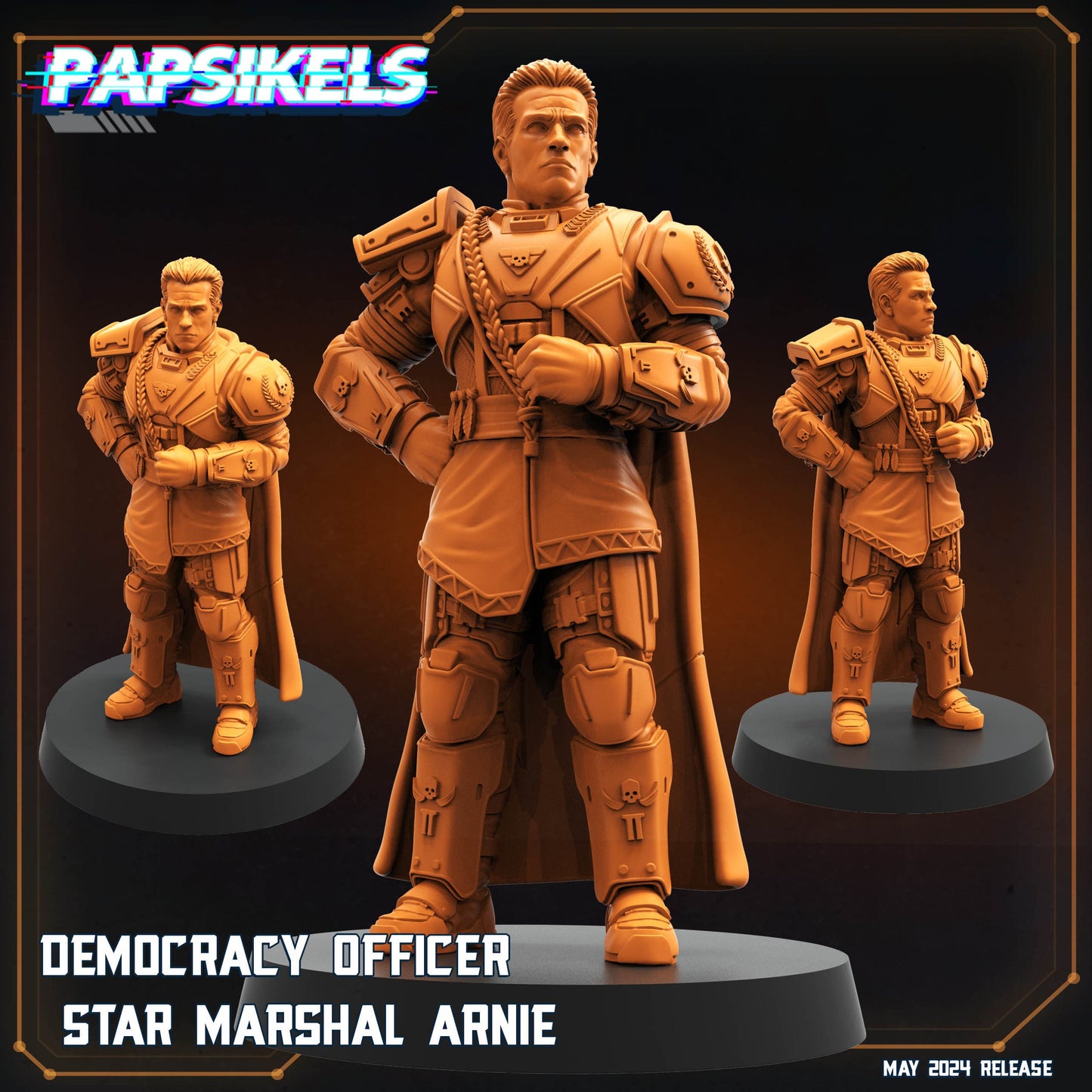 3D Printed Papsikels Democracy Officer Star Marshal Arnie Democracy Troopers Bugs and Bots 28mm 32mm - 3D Printing Boss 
