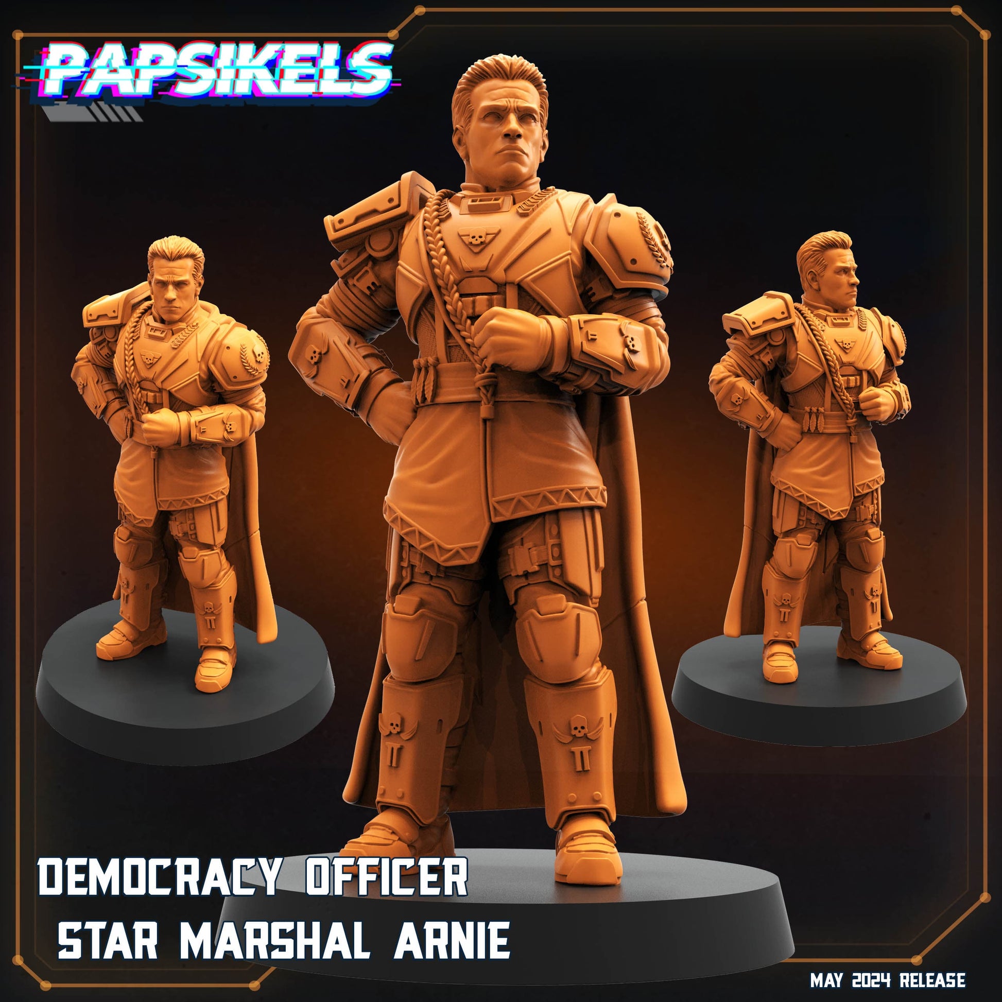 3D Printed Papsikels Democracy Officer Star Marshal Arnie Democracy Troopers Bugs and Bots 28mm 32mm - 3D Printing Boss 