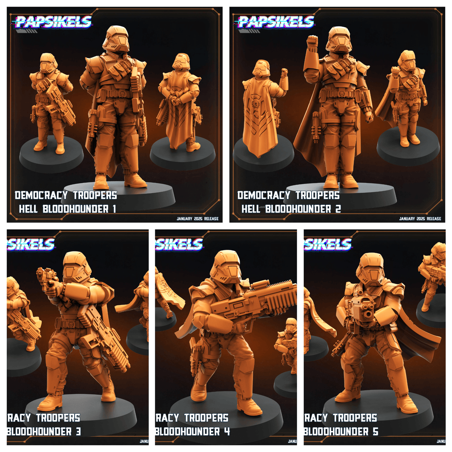 3D Printed Papsikels Democracy Trooper Hell Bloodhounders Set January 2025 - Scifi 28mm 32mm - 3D Printing Boss 