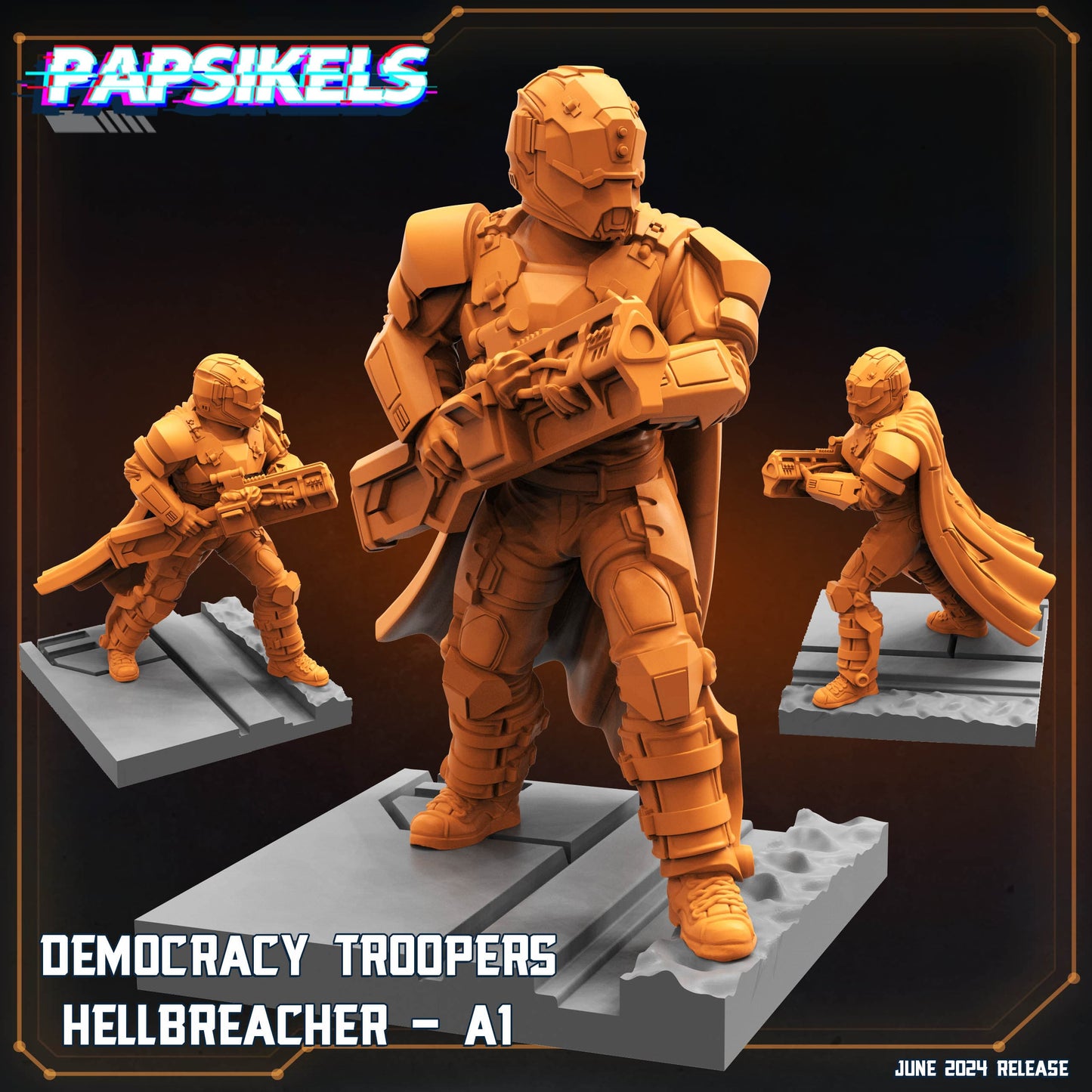 3D Printed Papsikels Democracy Trooper Hellbreacher A1 JUNE 2024 SCIFI 28mm 32mm - 3D Printing Boss 
