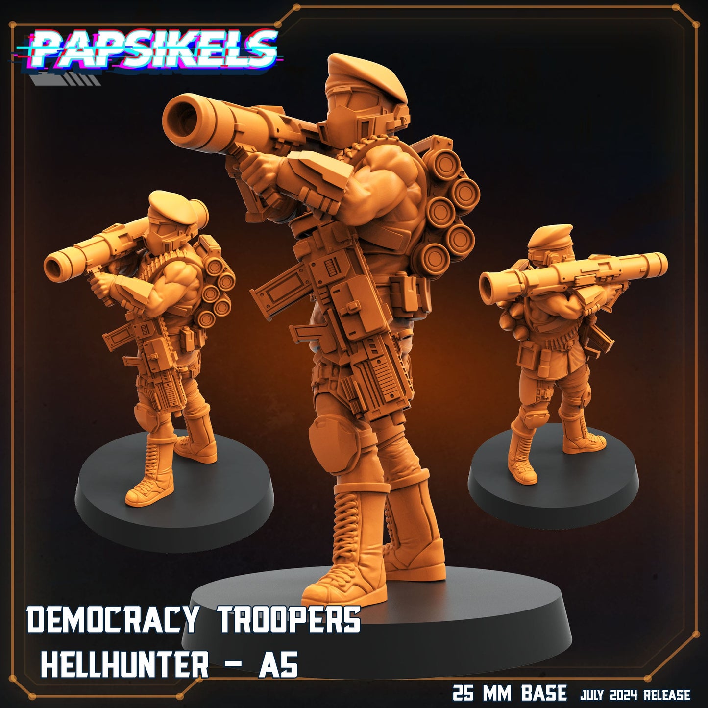 3D Printed Papsikels Democracy Trooper Hellhunter Set July 2024 Scifi 28mm 32mm - 3D Printing Boss 