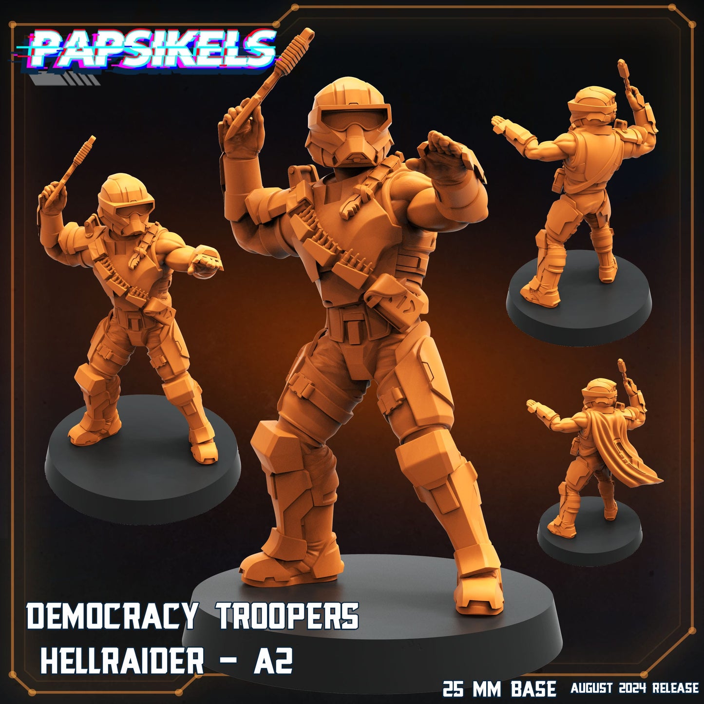 3D Printed Papsikels Democracy Troopers Hellraider Set August 2024 Scifi 28mm 32mm - 3D Printing Boss 