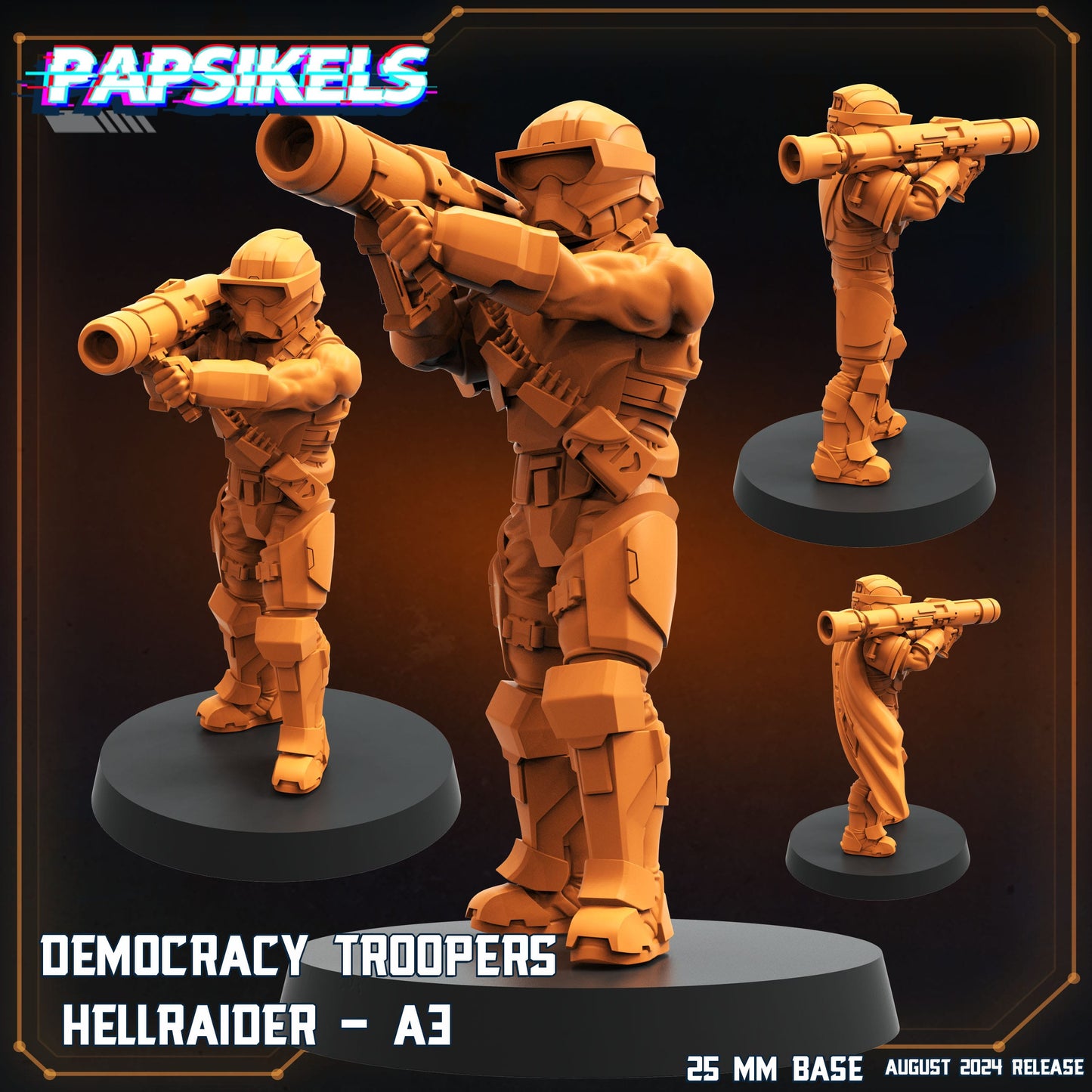 3D Printed Papsikels Democracy Troopers Hellraider Set August 2024 Scifi 28mm 32mm - 3D Printing Boss 
