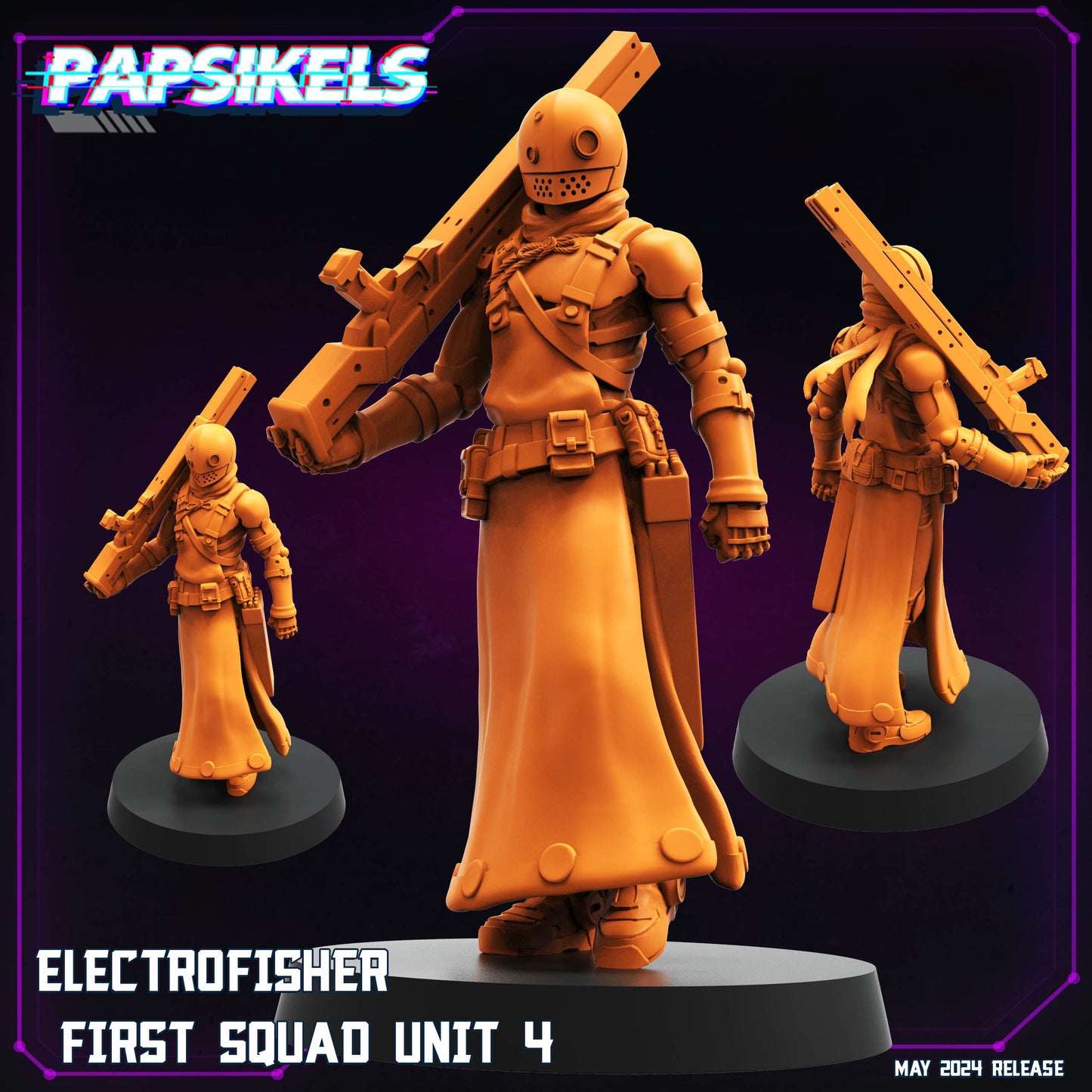 3D Printed Papsikels Electrofisher First Squad Set May 2024 Cyberpunk 28mm 32mm - 3D Printing Boss 