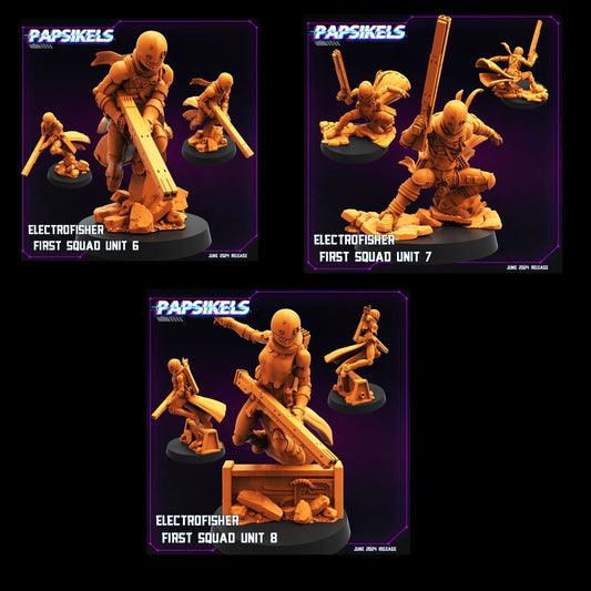 3D Printed Papsikels Electrofisher First Squad Unit 6 Set JUNE 2024 TRIBES - CYBERPUNK 28mm 32mm - 3D Printing Boss 
