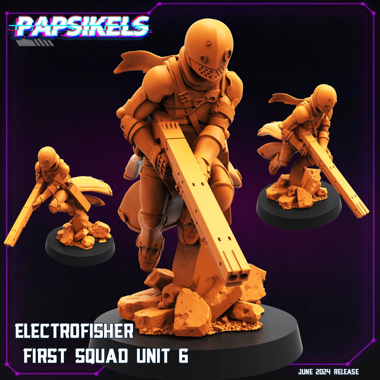 3D Printed Papsikels Electrofisher First Squad Unit 6 Set JUNE 2024 TRIBES - CYBERPUNK 28mm 32mm - 3D Printing Boss 