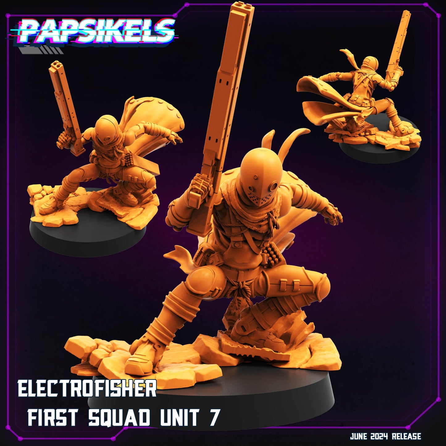 3D Printed Papsikels Electrofisher First Squad Unit 6 Set JUNE 2024 TRIBES - CYBERPUNK 28mm 32mm - 3D Printing Boss 