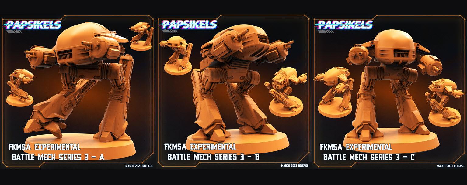 3D Printed Papsikels - Fkmsa Experimental Battle Mech Series 3 Set - 28mm 32mm - 3D Printing Boss 