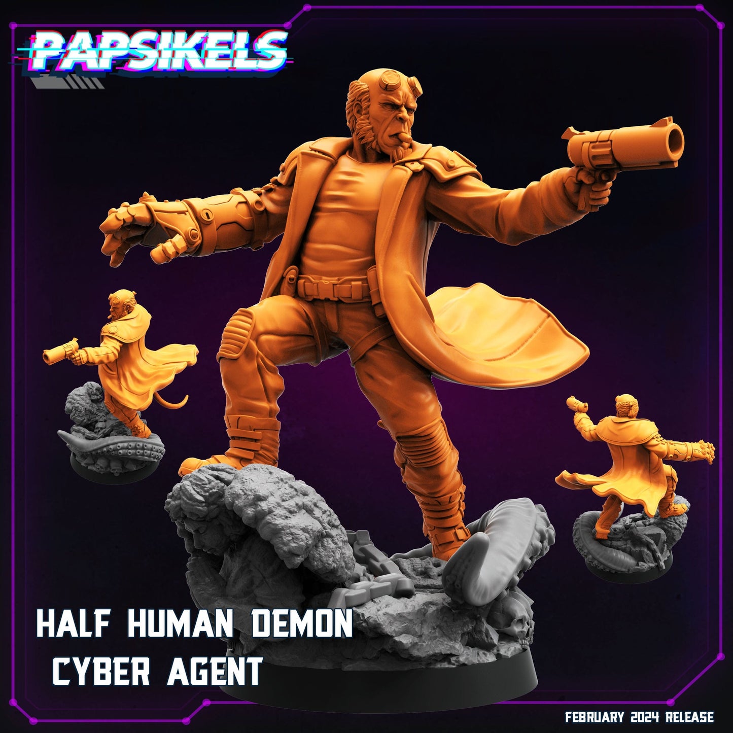 3D Printed Papsikels Half Human Demon Cyber Agent February 2025 Cyberpunk 28mm 32mm - 3D Printing Boss 