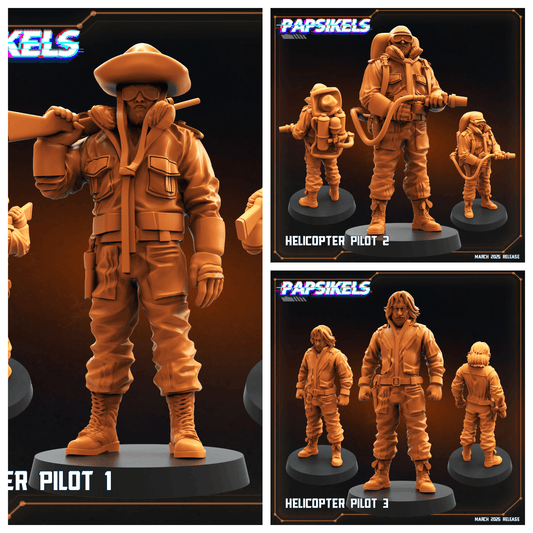 3D Printed Papsikels Helicopter Pilots MARCH 2025 CYBERPUNK 28mm 32mm - 3D Printing Boss 