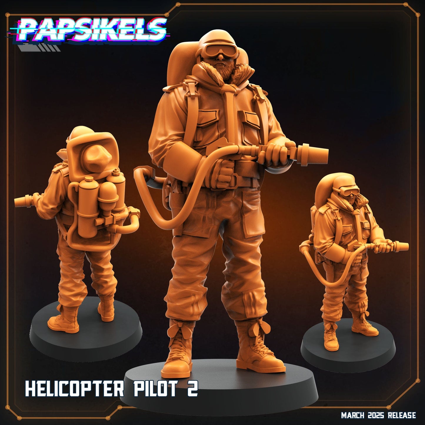 3D Printed Papsikels Helicopter Pilots MARCH 2025 CYBERPUNK 28mm 32mm - 3D Printing Boss 