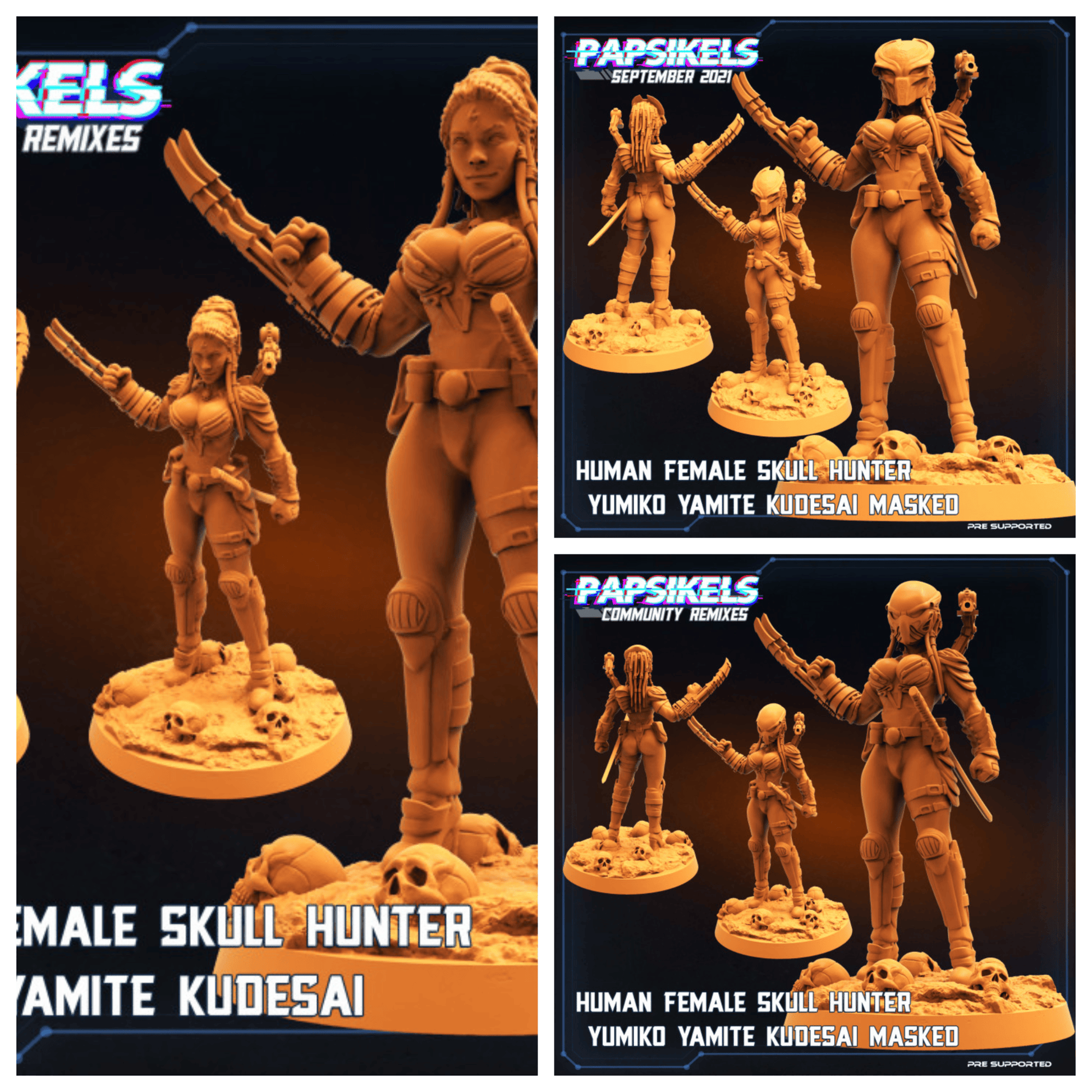 3D Printed Papsikels Human Female Skull Hunter Yumiko Yamite Kudesai Skull Hunters 2 The Exterminators 28mm 32mm - 3D Printing Boss 