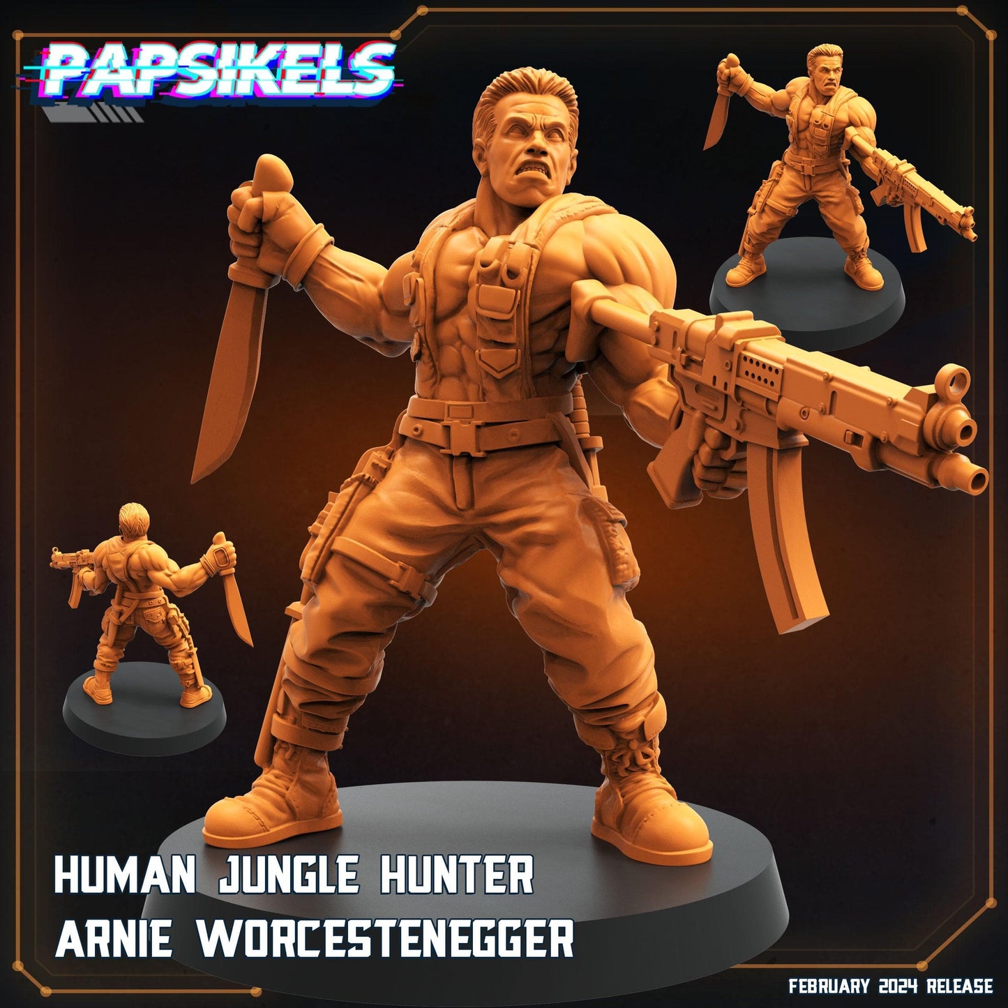 3D Printed Papsikels Human Jungle Hunter Arnie Worcestenegger 28mm 32mm - 3D Printing Boss 
