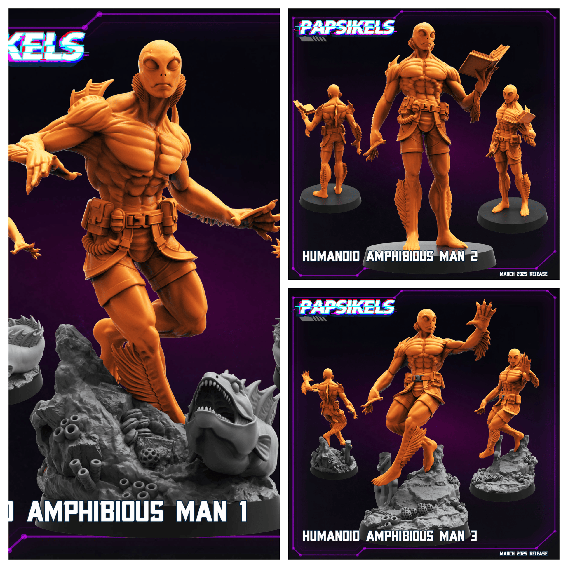 3D Printed Papsikels Humanoid Amphibious Man MARCH 2025 CYBERPUNK 28mm 32mm - 3D Printing Boss 