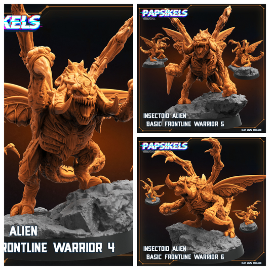 3D Printed Papsikels Insectoid Alien Basic Frontline Warrior Set May 2025 Alien vs. Humans Reconnaissance28mm 32mm - 3D Printing Boss 