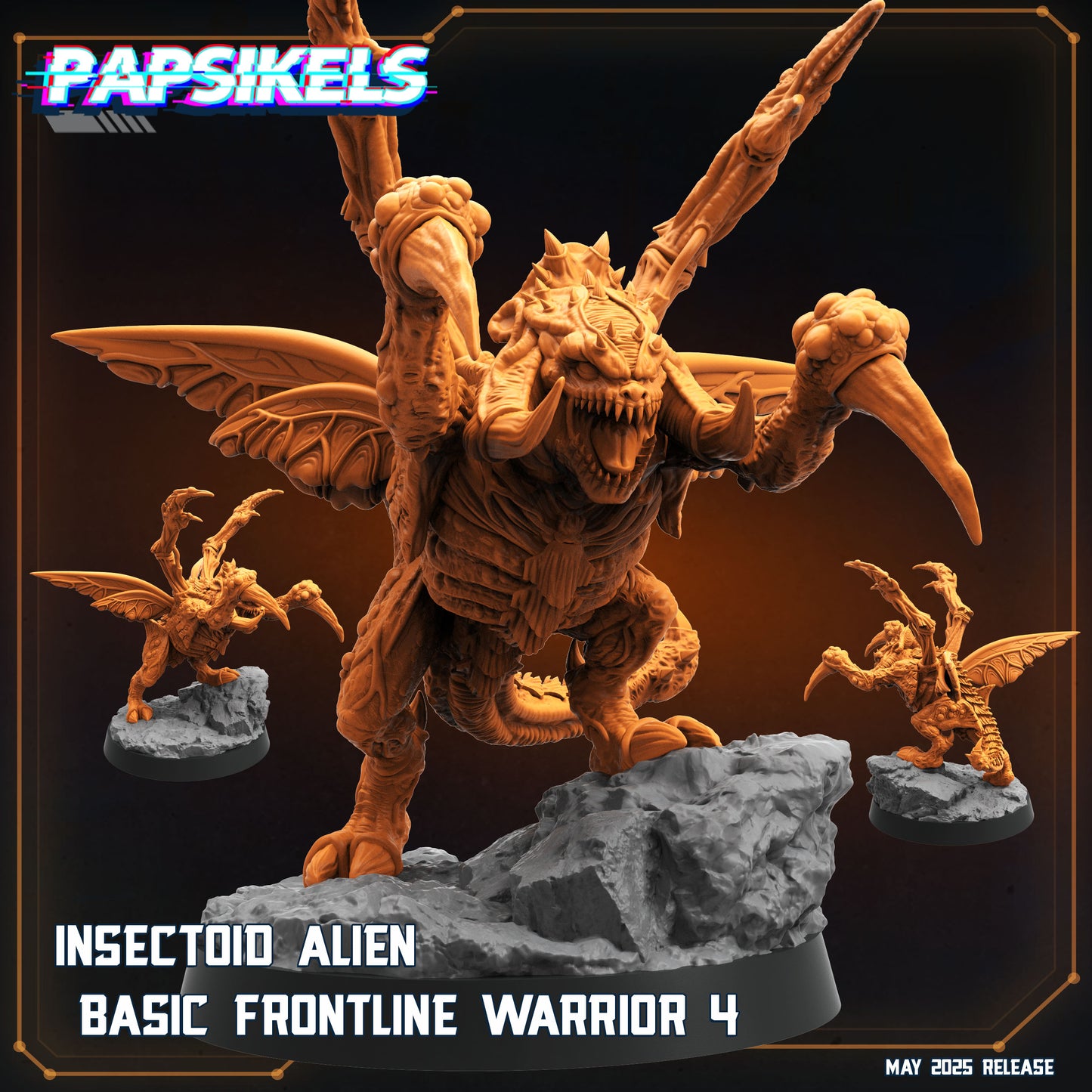 3D Printed Papsikels Insectoid Alien Basic Frontline Warrior Set May 2025 Alien vs. Humans Reconnaissance28mm 32mm - 3D Printing Boss 