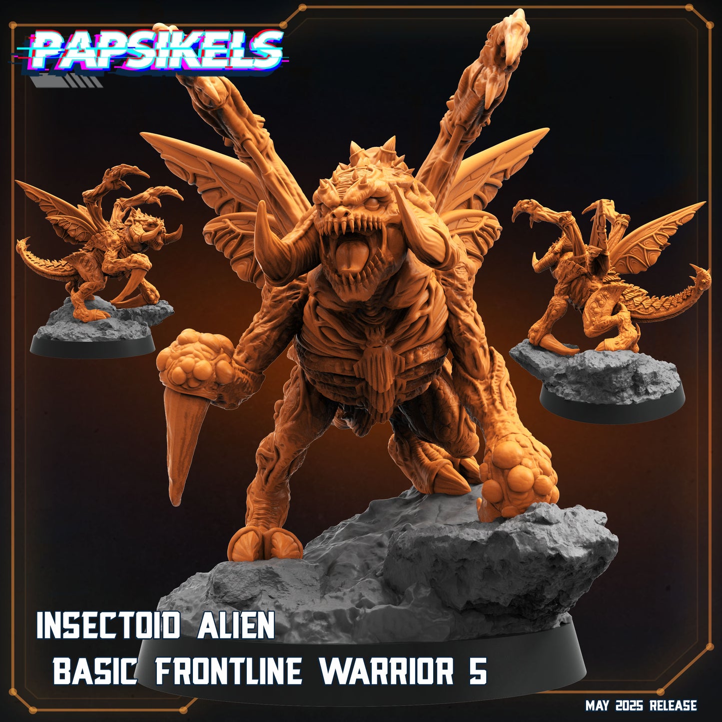 3D Printed Papsikels Insectoid Alien Basic Frontline Warrior Set May 2025 Alien vs. Humans Reconnaissance28mm 32mm - 3D Printing Boss 