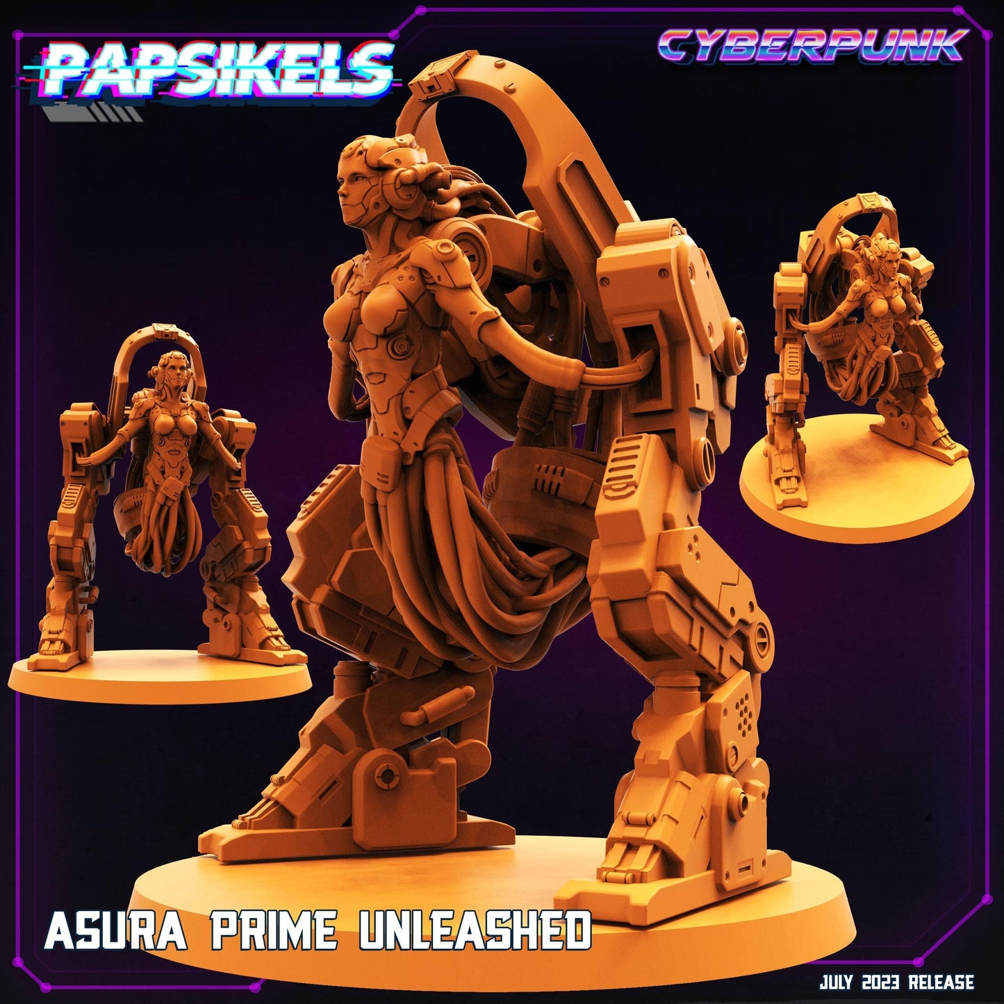 3D Printed Papsikels July 2023 - Cyberpunk Asura Prime Unleashed 28mm 32mm - 3D Printing Boss 