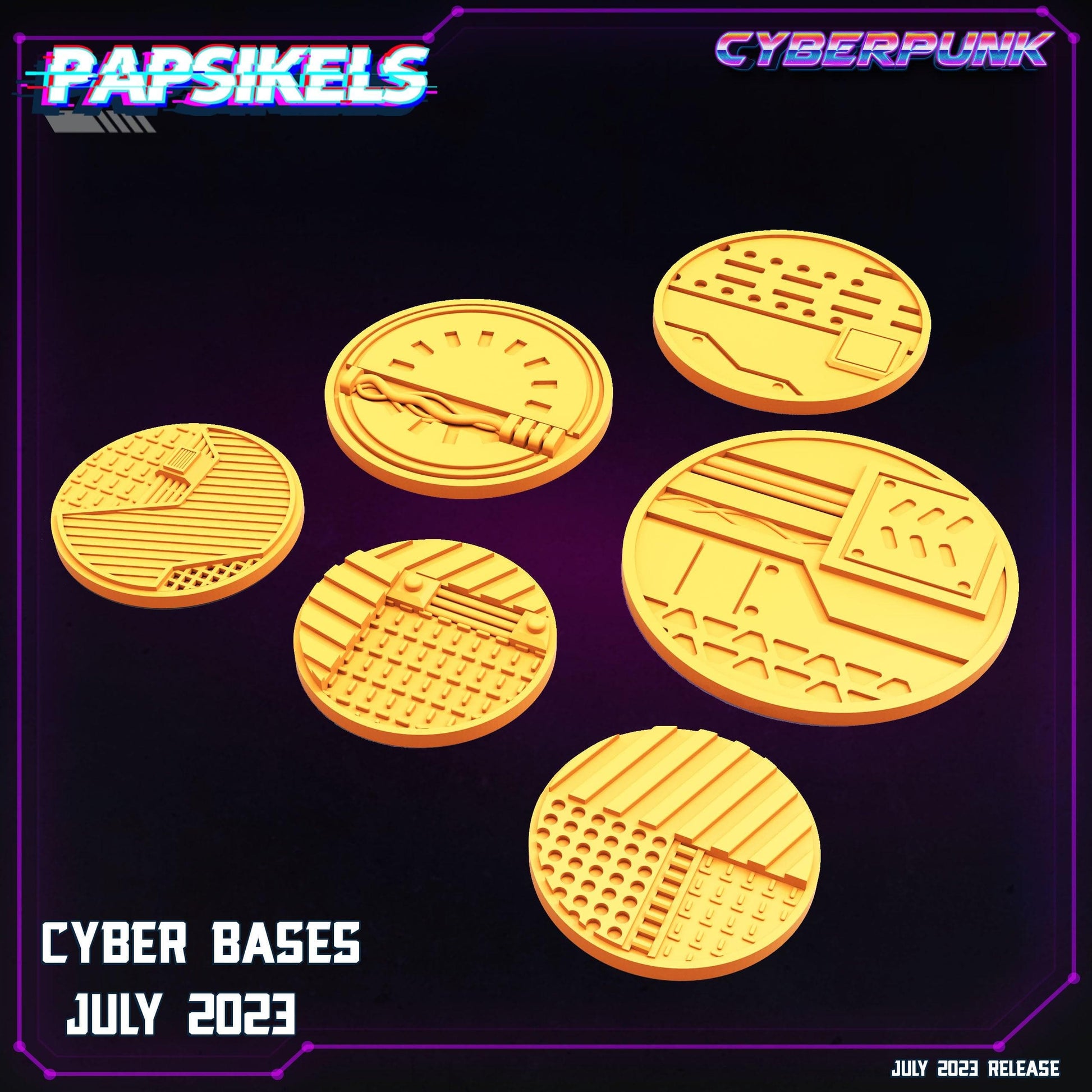 3D Printed Papsikels July 2023 - Cyberpunk July 2023 Cyber Bases Set 28mm 32mm - 3D Printing Boss 