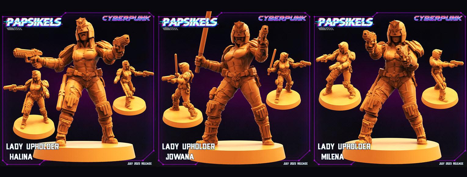 3D Printed Papsikels July 2023 - Cyberpunk Lady Upholder Set 28mm 32mm - 3D Printing Boss 