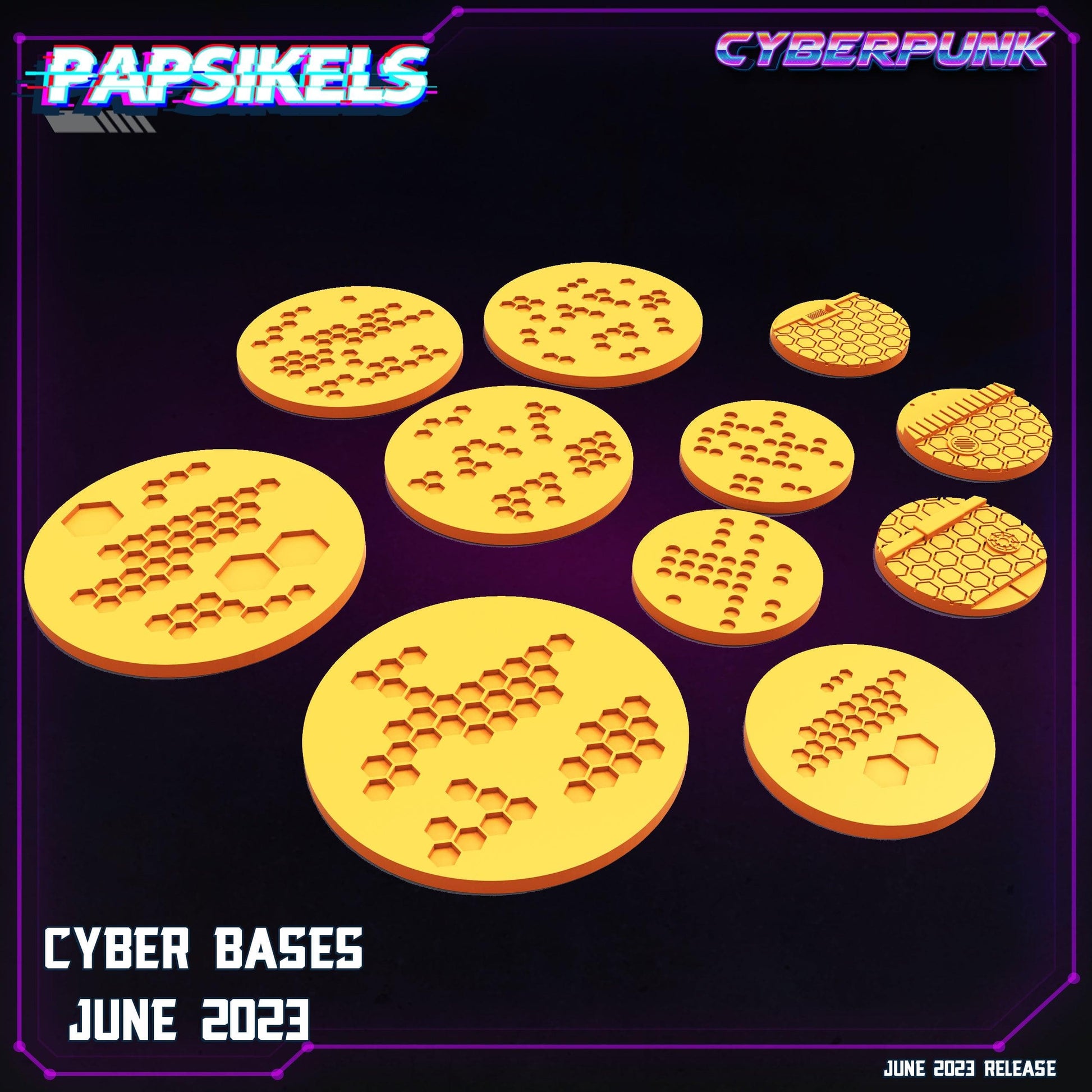 3D Printed Papsikels June 2023 Cyberpunk Cyberpunk Bases June 2023 28mm 32mm - 3D Printing Boss 