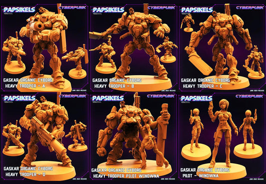 3D Printed Papsikels June 2023 Cyberpunk Gaskar Organic Cyborg Heavy Trooper Set 28mm 32mm - 3D Printing Boss 