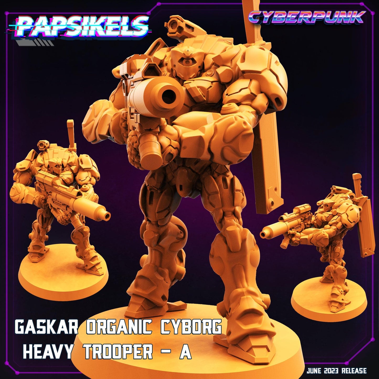 3D Printed Papsikels June 2023 Cyberpunk Gaskar Organic Cyborg Heavy Trooper Set 28mm 32mm - 3D Printing Boss 
