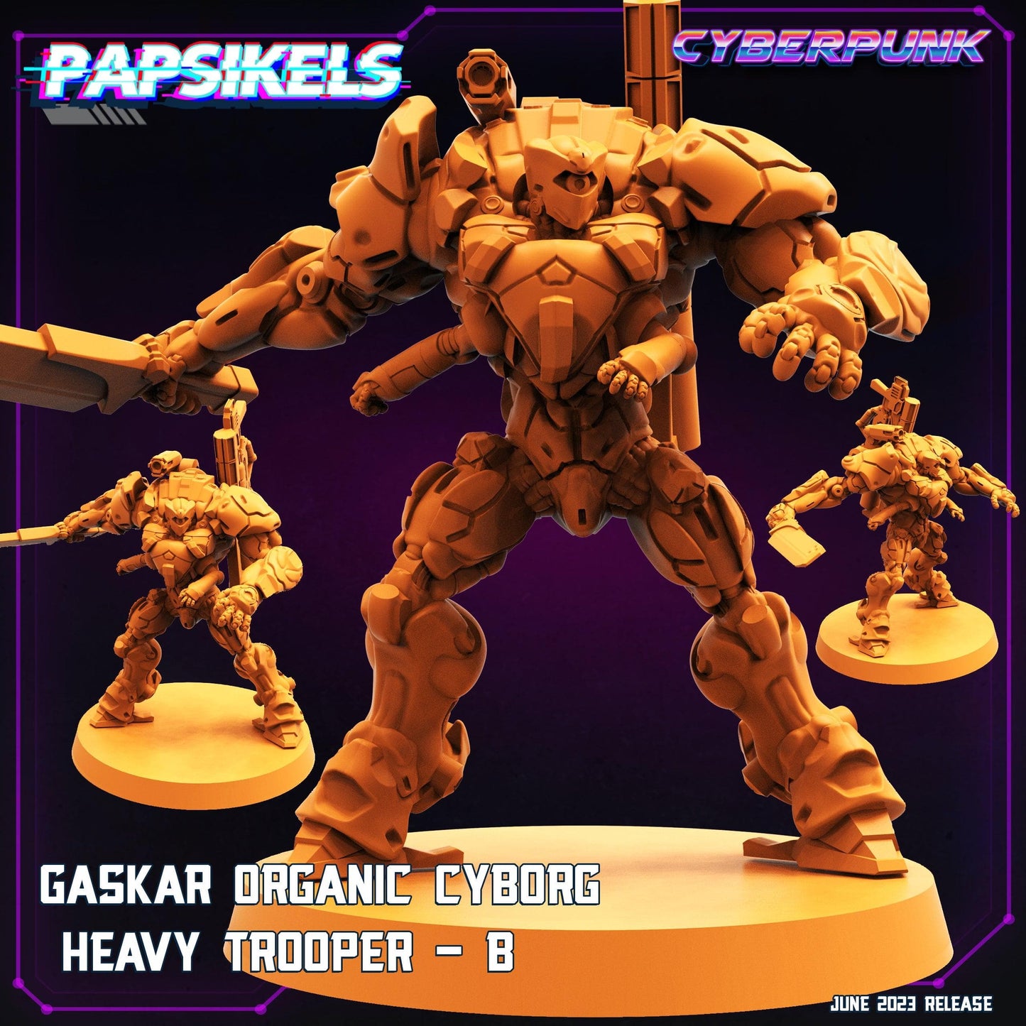 3D Printed Papsikels June 2023 Cyberpunk Gaskar Organic Cyborg Heavy Trooper Set 28mm 32mm - 3D Printing Boss 