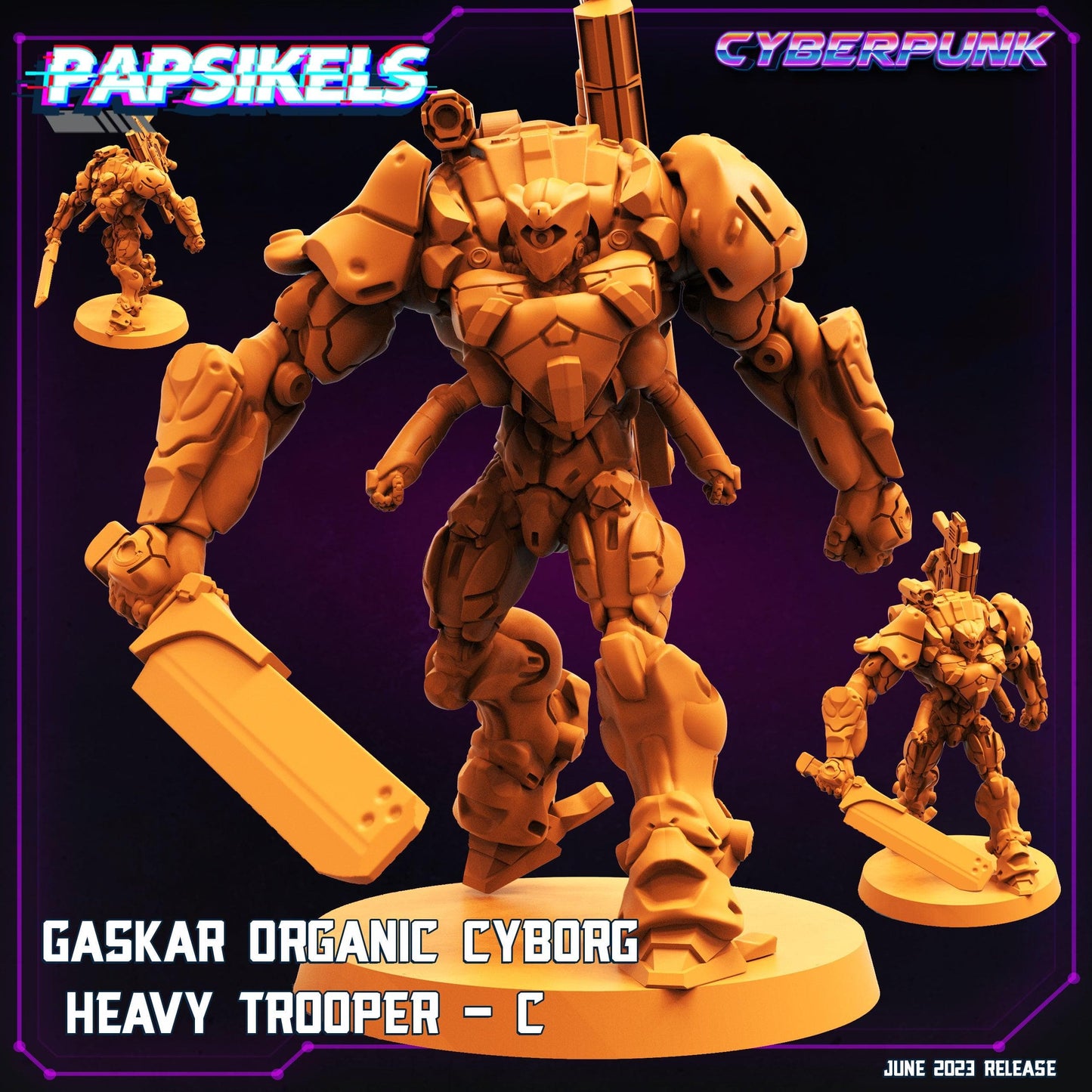3D Printed Papsikels June 2023 Cyberpunk Gaskar Organic Cyborg Heavy Trooper Set 28mm 32mm - 3D Printing Boss 