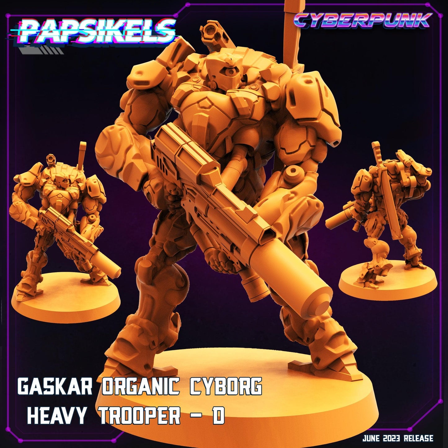 3D Printed Papsikels June 2023 Cyberpunk Gaskar Organic Cyborg Heavy Trooper Set 28mm 32mm - 3D Printing Boss 