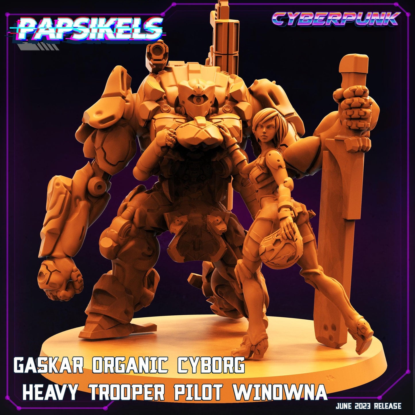 3D Printed Papsikels June 2023 Cyberpunk Gaskar Organic Cyborg Heavy Trooper Set 28mm 32mm - 3D Printing Boss 
