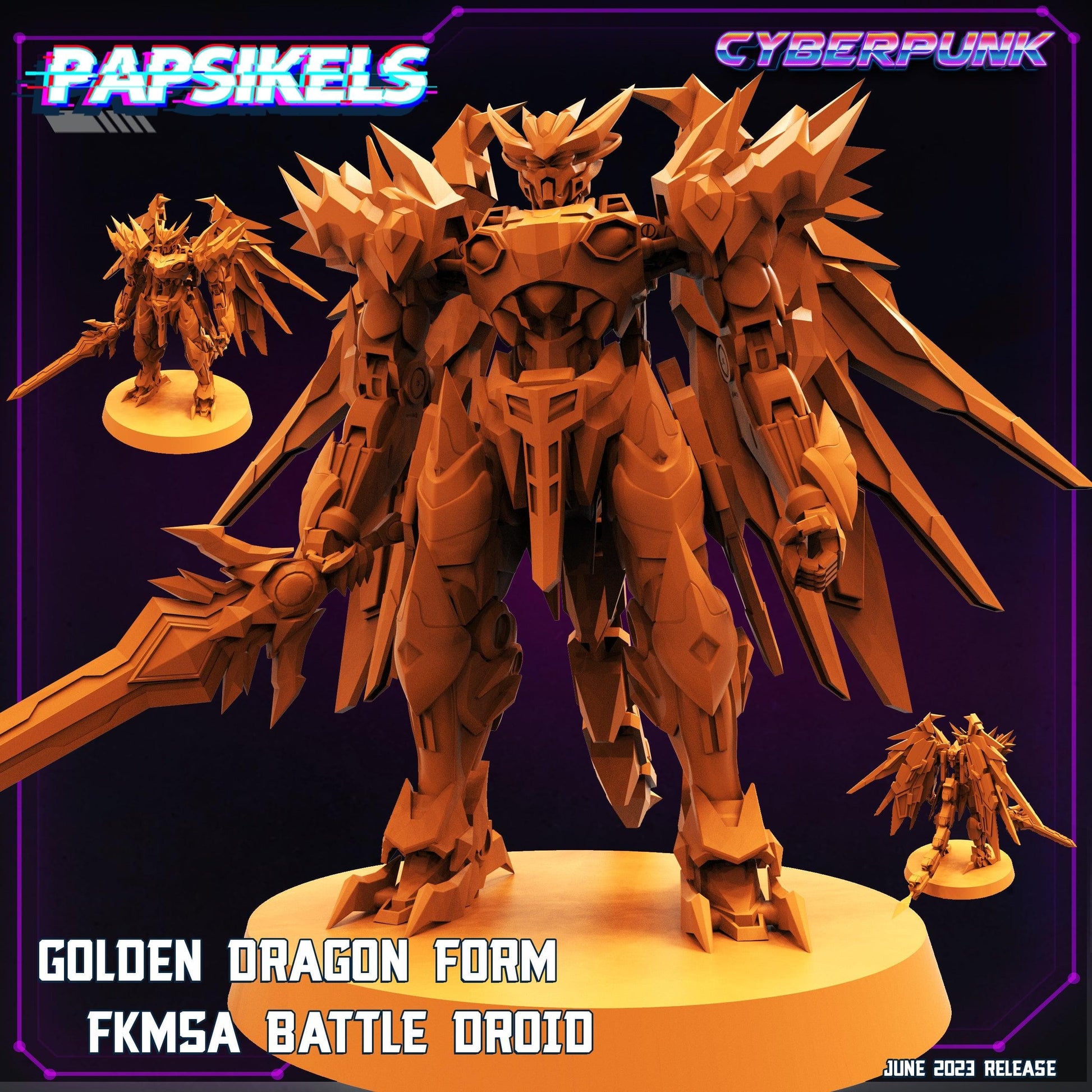3D Printed Papsikels June 2023 Cyberpunk Golden Dragon Upgrade Kit For Fkmsa Battle Droid Exoja Type 1 28mm 32mm - 3D Printing Boss 