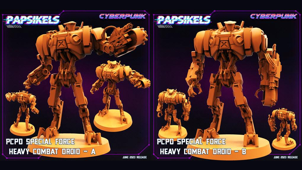 3D Printed Papsikels June 2023 Cyberpunk Pcpd Special Force Heavy Combat Droid Set 28mm 32mm - 3D Printing Boss 