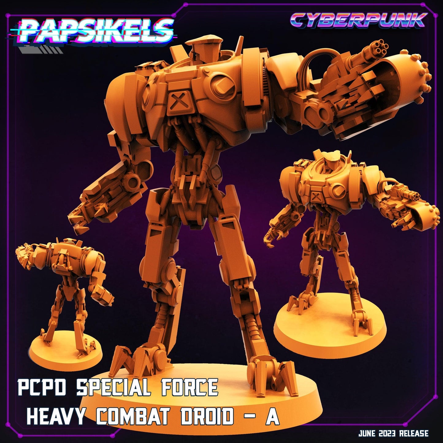 3D Printed Papsikels June 2023 Cyberpunk Pcpd Special Force Heavy Combat Droid Set 28mm 32mm - 3D Printing Boss 