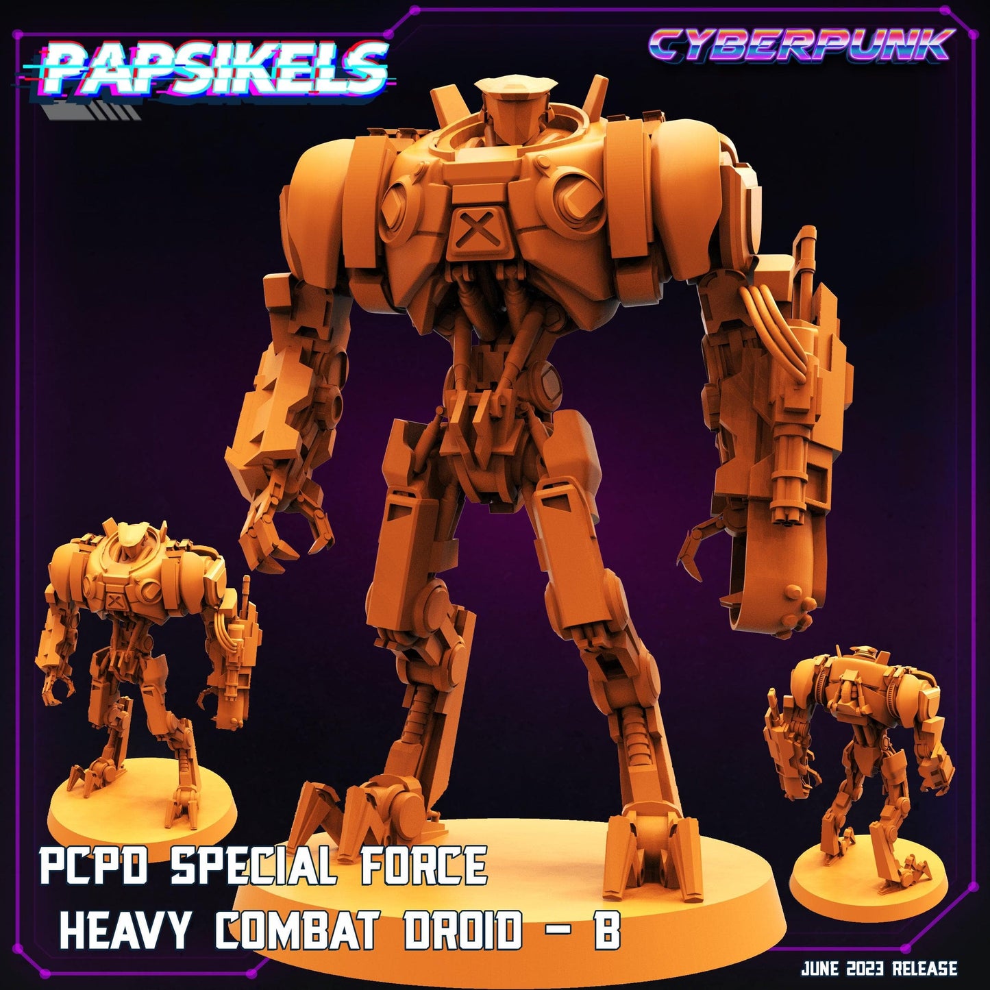 3D Printed Papsikels June 2023 Cyberpunk Pcpd Special Force Heavy Combat Droid Set 28mm 32mm - 3D Printing Boss 