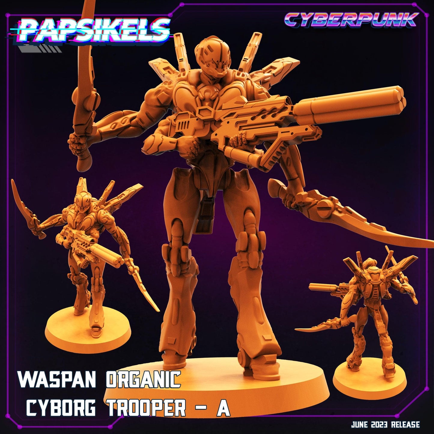 3D Printed Papsikels June 2023 Cyberpunk Waspan Organic Cyborg Trooper Set 28mm 32mm - 3D Printing Boss 