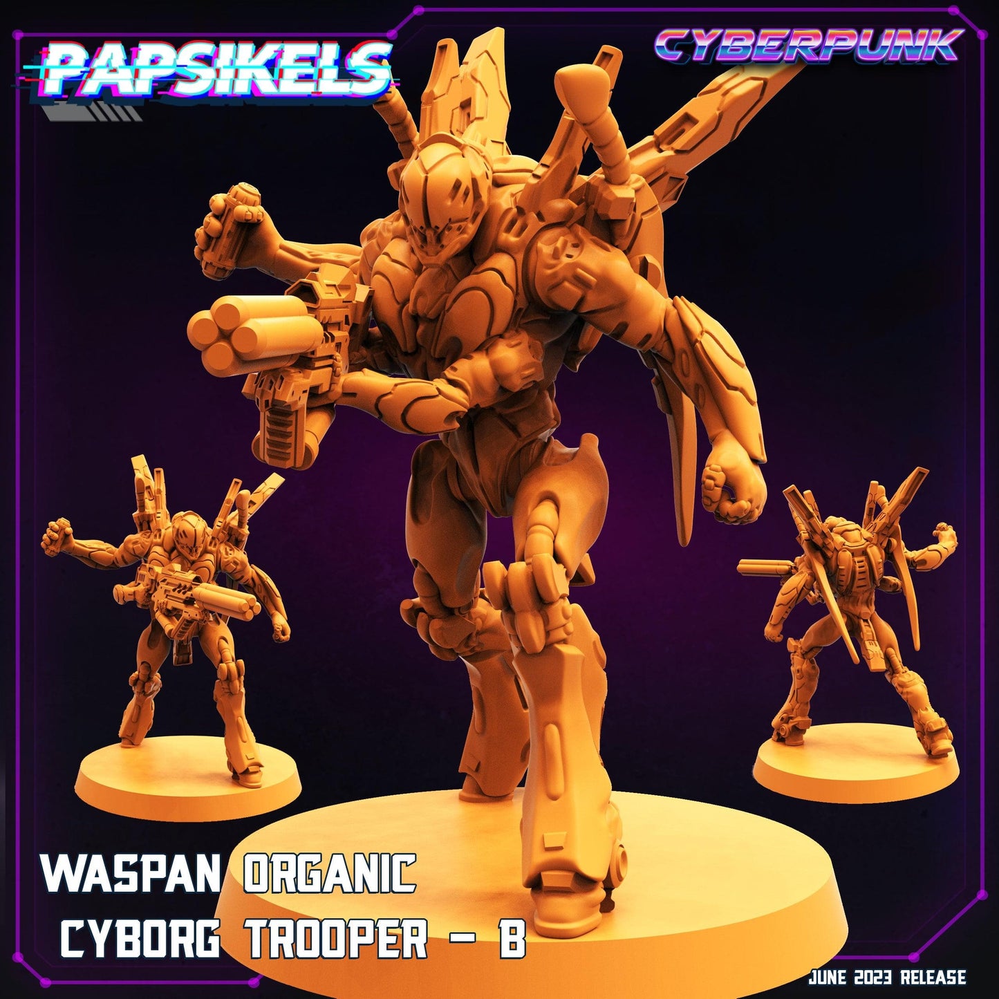 3D Printed Papsikels June 2023 Cyberpunk Waspan Organic Cyborg Trooper Set 28mm 32mm - 3D Printing Boss 