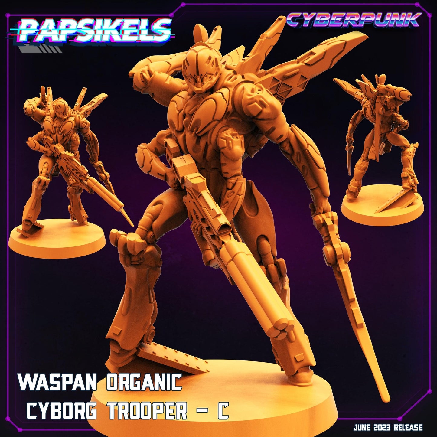 3D Printed Papsikels June 2023 Cyberpunk Waspan Organic Cyborg Trooper Set 28mm 32mm - 3D Printing Boss 