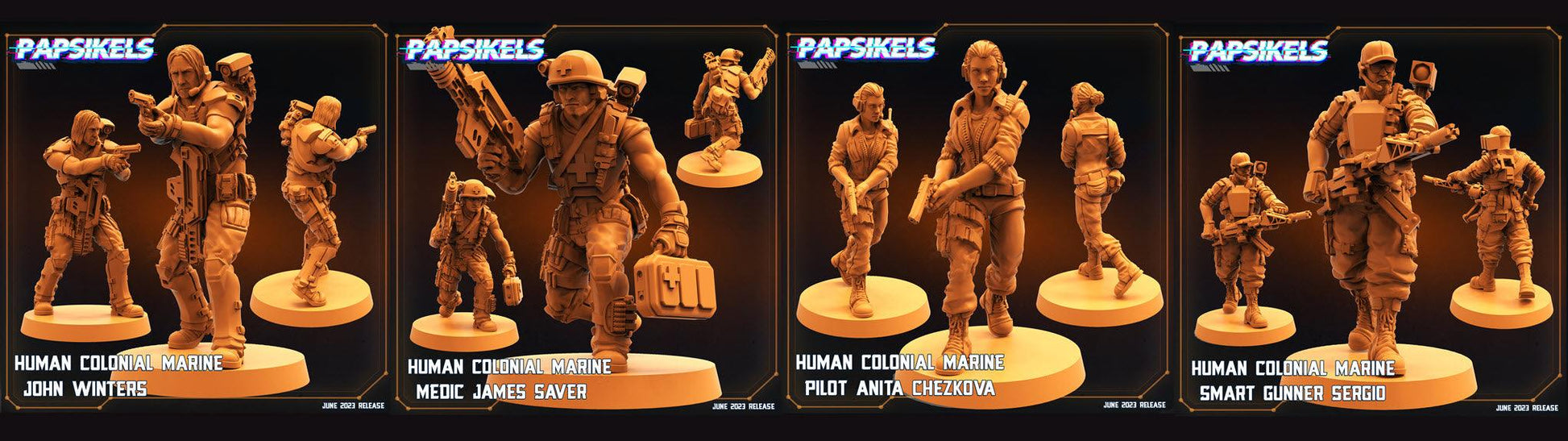 3D Printed Papsikels June 2023 Scifi - Aliens Vs Humans Part 5 Human Colonial Set 28mm 32mm - 3D Printing Boss 