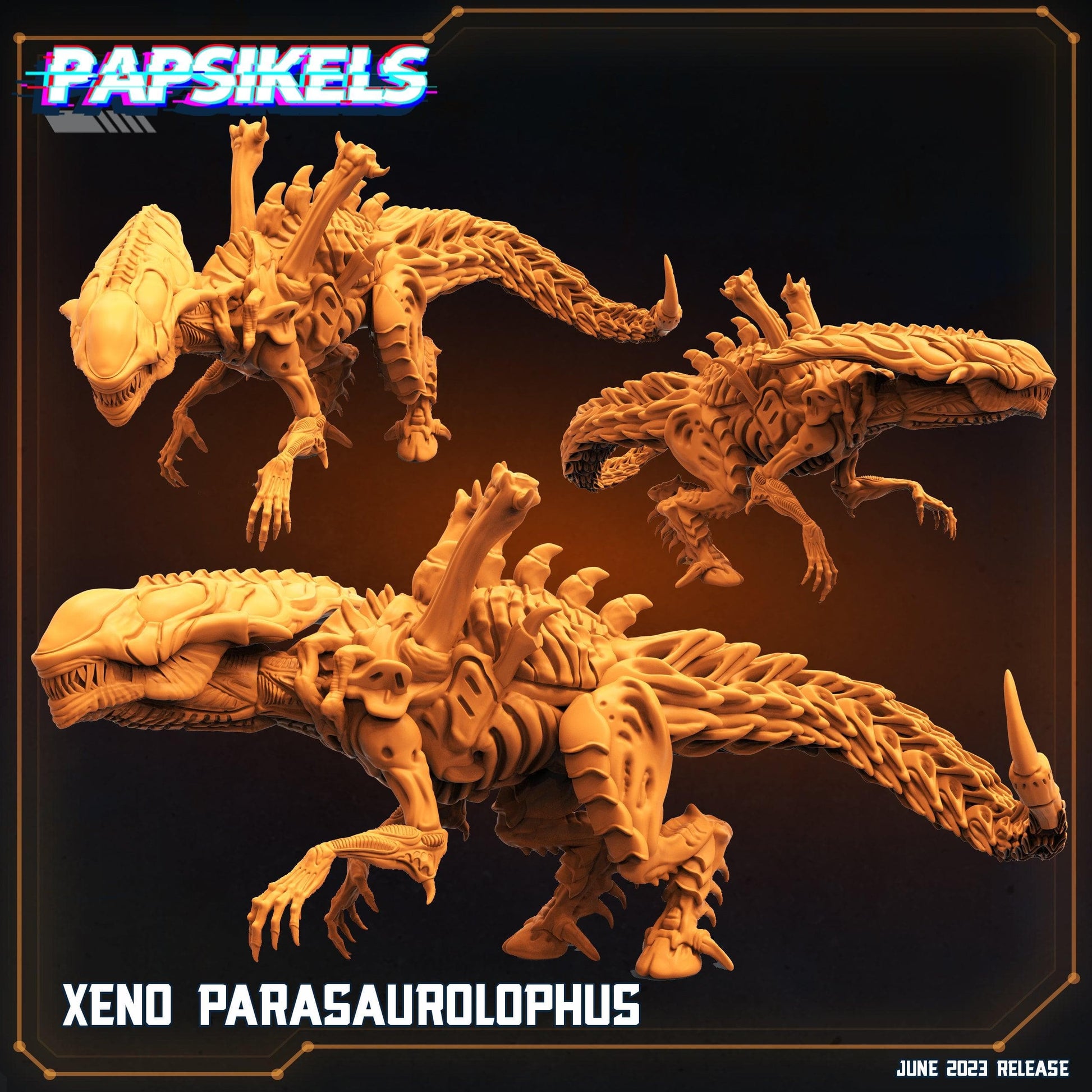 3D Printed Papsikels June 2023 Scifi - Aliens Vs Humans Part 5 Xeno Parasaurolophus 28mm 32mm - 3D Printing Boss 