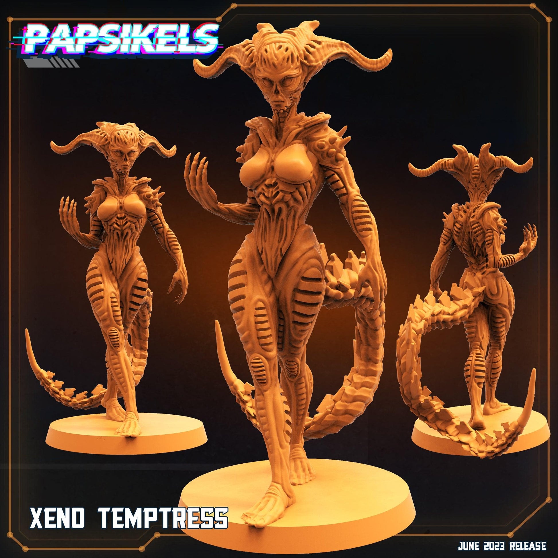 3D Printed Papsikels June 2023 Scifi - Aliens Vs Humans Part 5 Xeno Temptress 28mm 32mm - 3D Printing Boss 