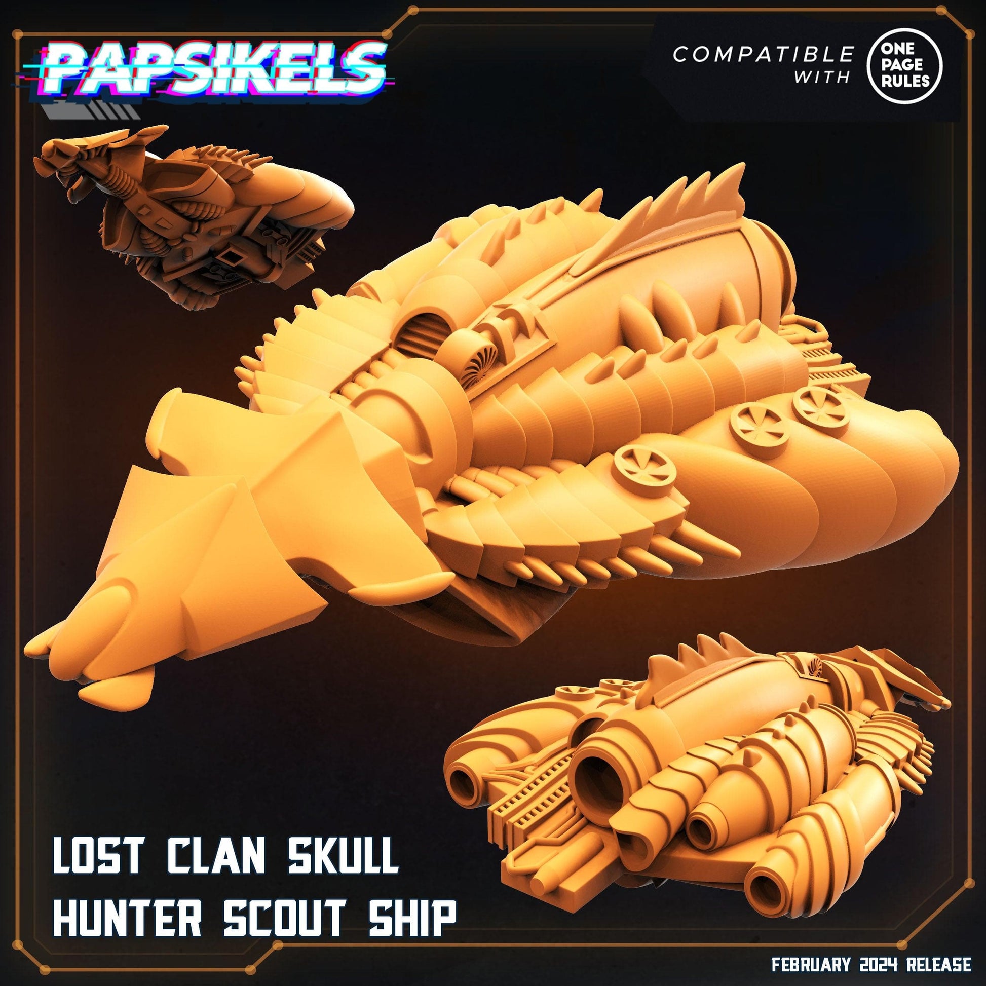 3D Printed Papsikels Lost Clan Skull Hunter Scout Ship 28mm 32mm - 3D Printing Boss 